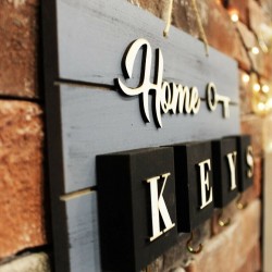 Home Keys Ahşap Dekoratif Anahtarlık Gri